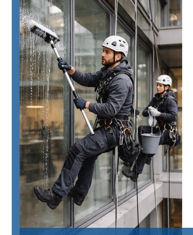 Профессиональная мойка витражей промышленными альпинистами в Удомле