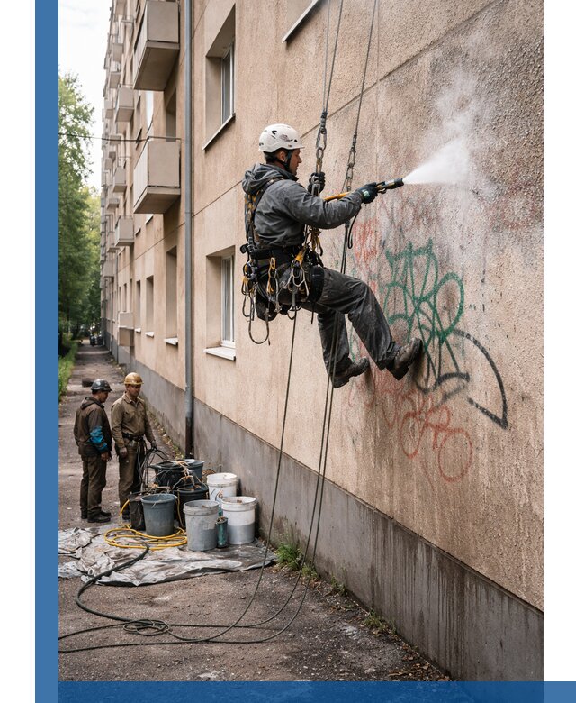 Удаление граффити с фасада в Удомле без следов и повреждений