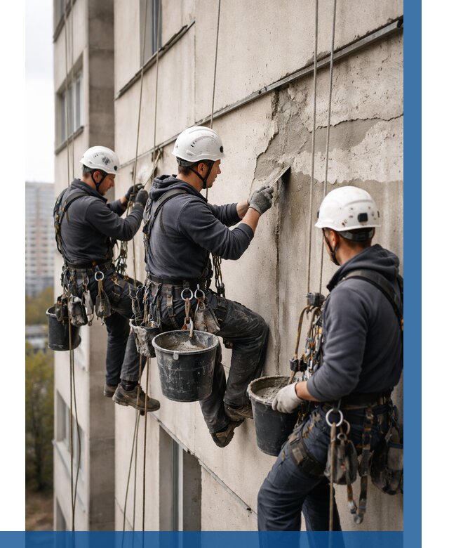 Ремонт бетонных элементов фасада в Удомле от 2597 р. | ВЫСОТНИК-Дмл