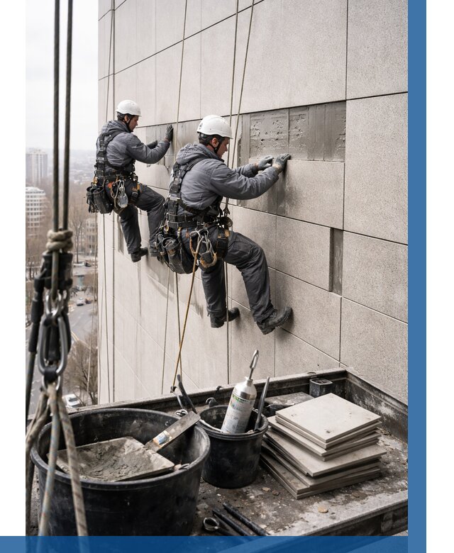 Ремонт фасада из керамогранита в Удомле от 2597 р. | ВЫСОТНИК-Дмл