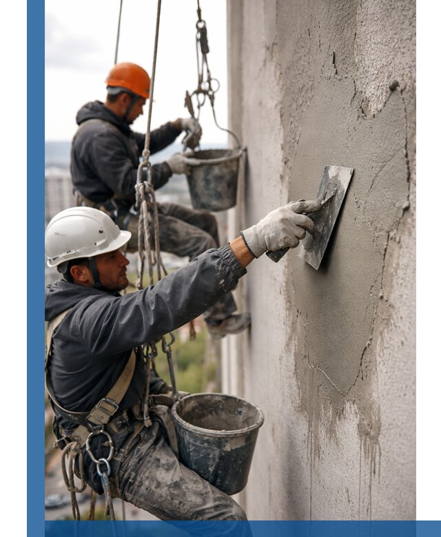 Штукатурка фасада на высоте в Удомле профессиональные работы