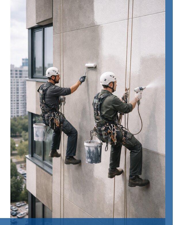 Покраска фасада альпинистами в Удомле от 312 р. | ВЫСОТНИК-Дмл