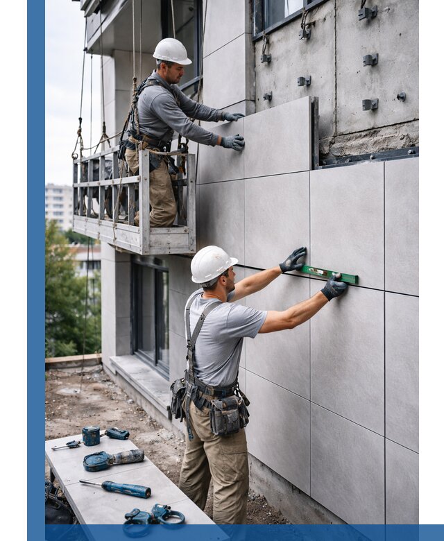 Монтаж керамогранита на фасад в Удомле под ключ с гарантией качества