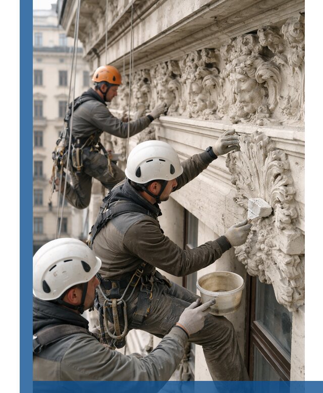 Реставрация фасадной лепнины с высотными работами в Удомле