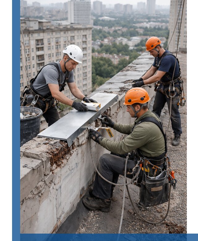 Ремонт парапета на кровле в Удомле, высотные работы с гарантией