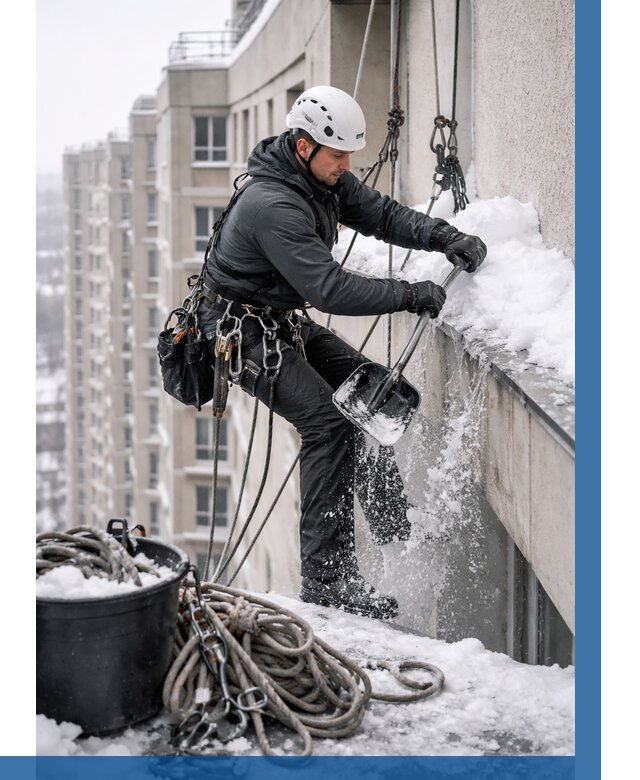 Очистка карнизов от снега в Удомле от 312 р. | ВЫСОТНИК-Дмл