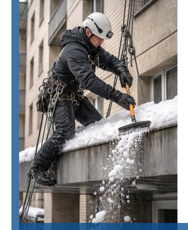 Очистка козырьков от снега в Удомле круглогодично безопасно