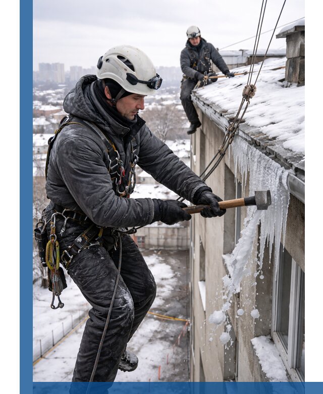 Сбивание и удаление сосулек с крыши в Удомле безопасно