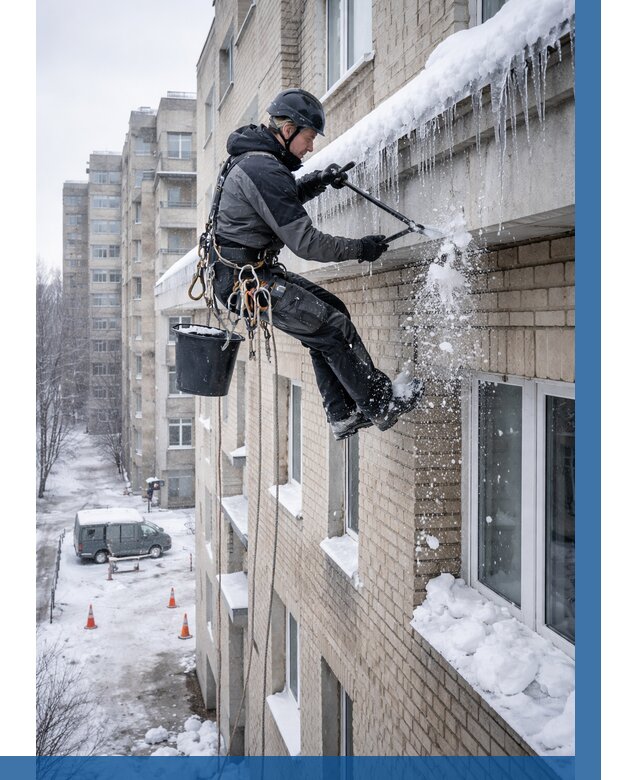 Удаление наледи с карнизов в Удомле от 364 р. | ВЫСОТНИК-Дмл