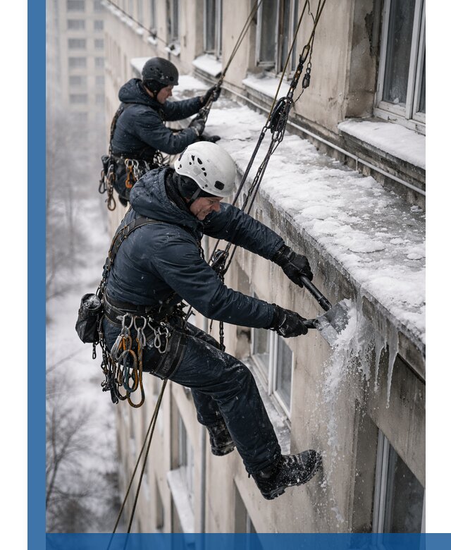 Удаление наледи и сосулек с карнизов в Удомле профессионально