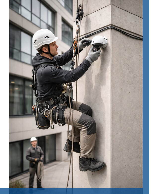 Монтаж камер видеонаблюдения на фасаде в Удомле от 8831 р.-ВЫСОТНИК-Дмл