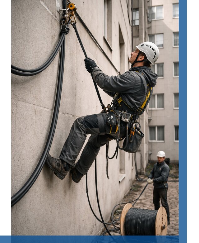 Протяжка кабеля питания на высоте в Удомле от 468 р. | ВЫСОТНИК-Дмл