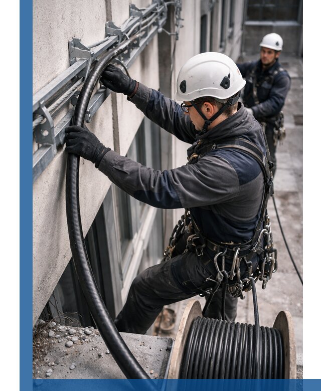 Протяжка кабеля питания на высоте в Удомле с гарантией безопасности и качества