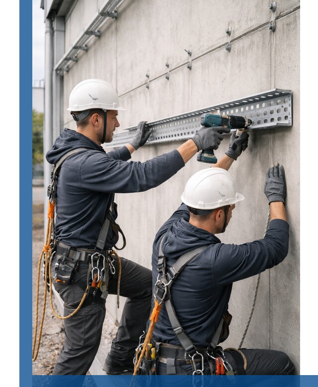 Монтаж кабельных лотков на фасаде зданий в Удомле с гарантией