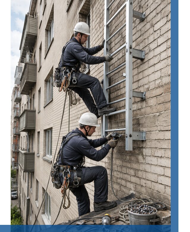 Монтаж пожарной лестницы в Удомле от 25973 р заказать у ВЫСОТНИК-Дмл