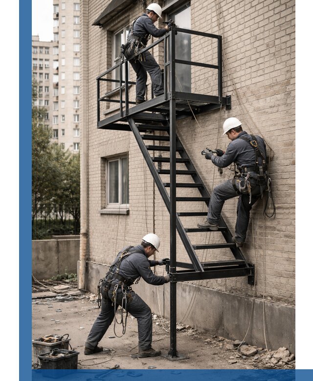 Монтаж пожарной лестницы в Удомле, установка и крепление