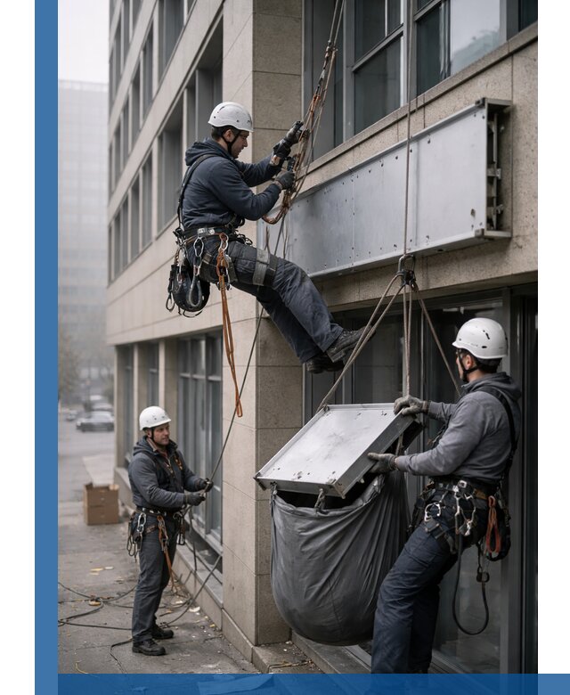 Демонтаж рекламной вывески с высотными работами в Удомле