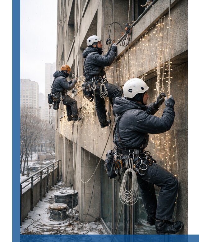 Монтаж новогодней иллюминации и украшение фасадов в Удомле