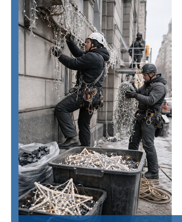 Демонтаж новогоднего оформления и гирлянд в Удомле