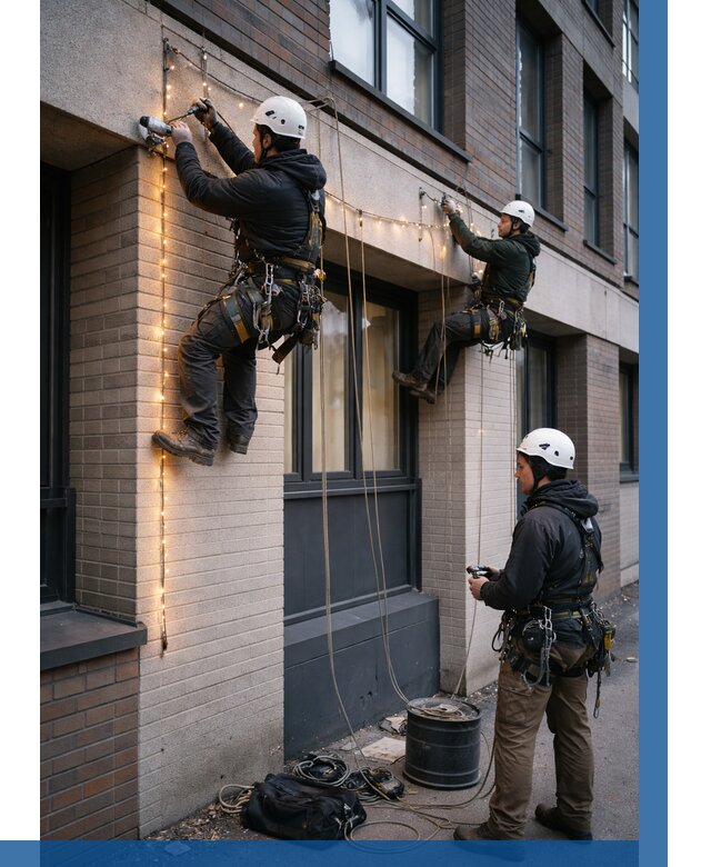 Монтаж гирлянд на фасаде в Удомле от 3636 р. | ВЫСОТНИК-Дмл