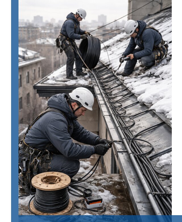 Монтаж греющего кабеля на кровле в Удомле под ключ
