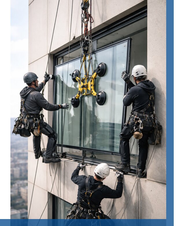 Монтаж стеклопакетов на высоте в Удомле от 3324 р. | ВЫСОТНИК-Дмл