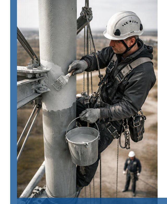 Покраска мачт связи в Удомле промышленными альпинистами
