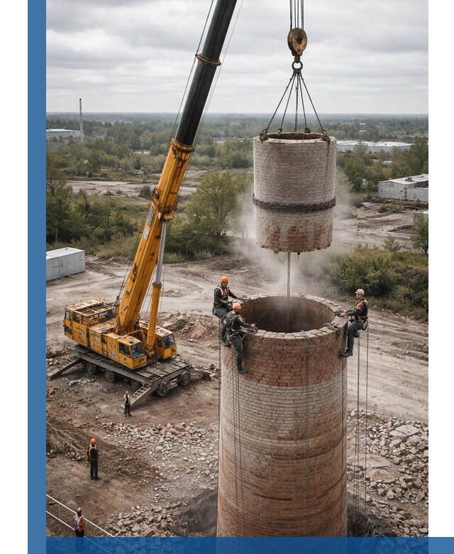 Демонтаж дымовой трубы в Удомле с гарантиями безопасности