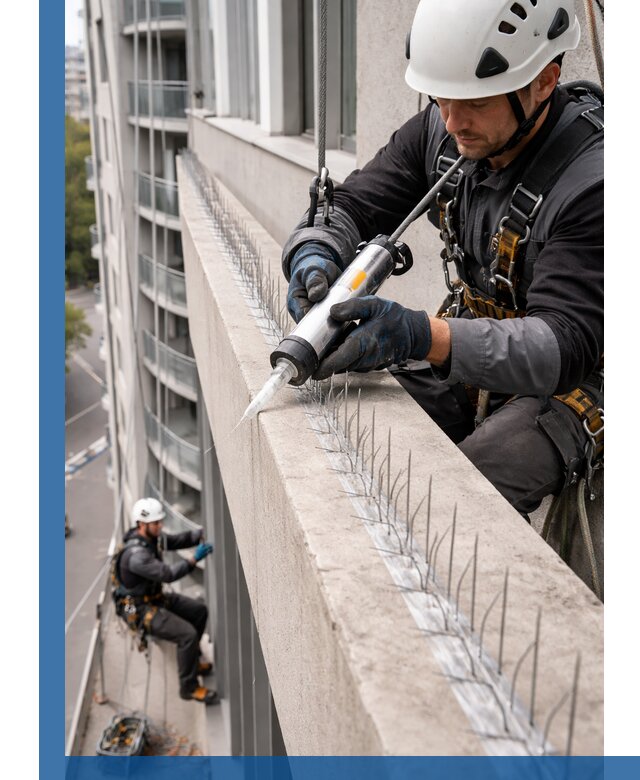 Установка шипов от птиц на фасадах и кровлях в Удомле